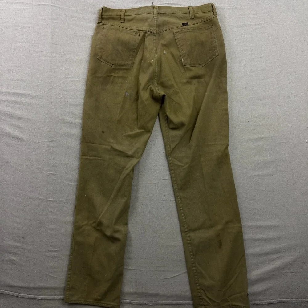 Wrangler‎ Work Pants Mens 38x36 Tan Vintage Distressed Paint Splatter USA Made
